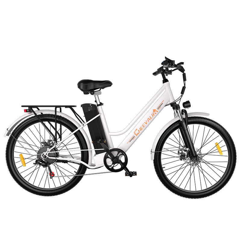 Side view of Cheevalry c26 white electric bicycle