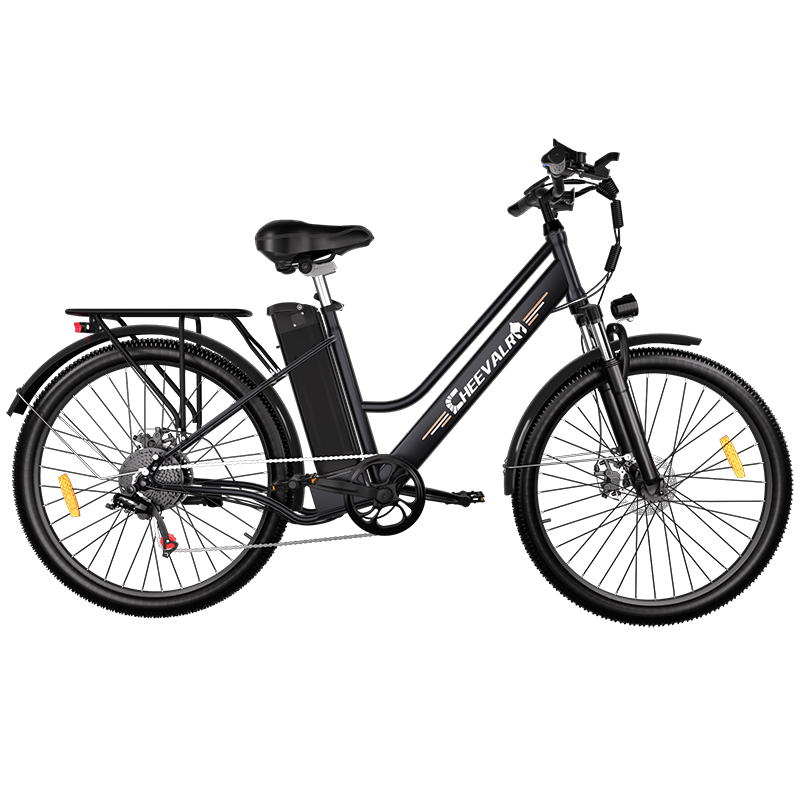 Cheevalry c26 black electric bike side view